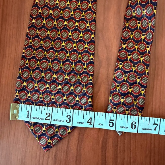 Bullock & Jones Handmade Spain Silk Medallion Tie Navy Red Gold 57” - Picture 7 of 13